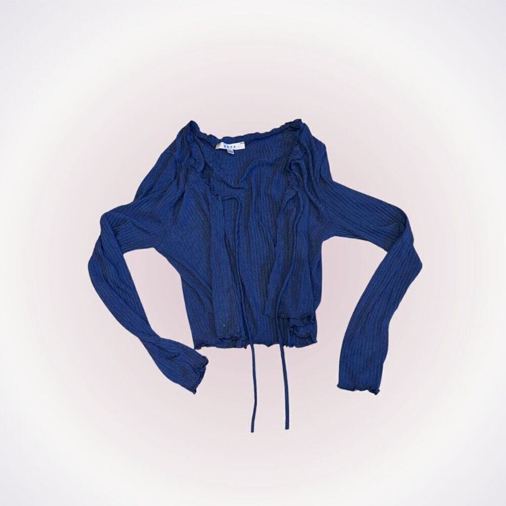 Gaze blue frill edge tie front cardigan | Sz S